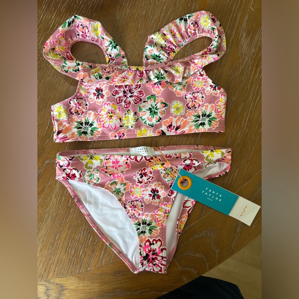 Tanya Taylor Mini Girl’s Gigi Two-Piece Bikini Floral Ruffle Swim Suit - NWT